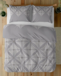 Komplet pościeli z satyny bawełnianej szarej 160x200 w geometryczny wzór Home Satin