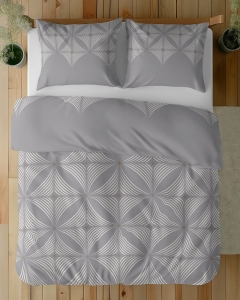 Komplet pościeli z satyny bawełnianej szarej 220x200 w geometryczny wzór Home Satin