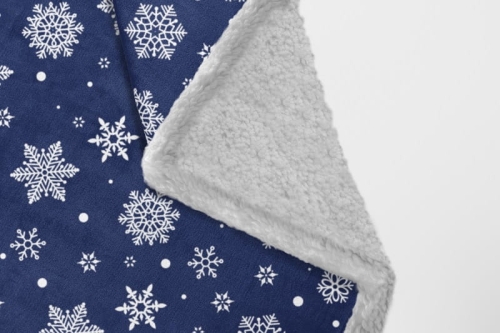 Koc świąteczny niebieski 150x200 Białe Płatki Śniegu