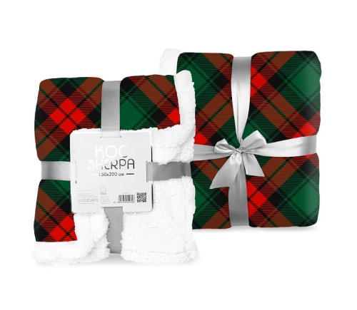 Koc czerwono zielony 150x200 Krata