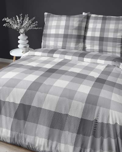 Pościel z satyny bawełnianej szaro biała 180x200 Home Satin kratka