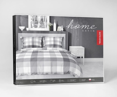 Pościel z satyny bawełnianej szaro biała 180x200 Home Satin kratka