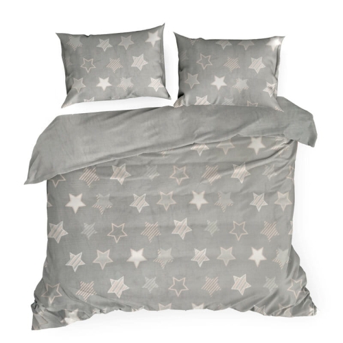 Komplet pościeli polarowej srebrno białej 220x200 w gwiazdki