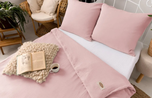 Komplet pościeli muślinowej 160x200 pudrowo różowej