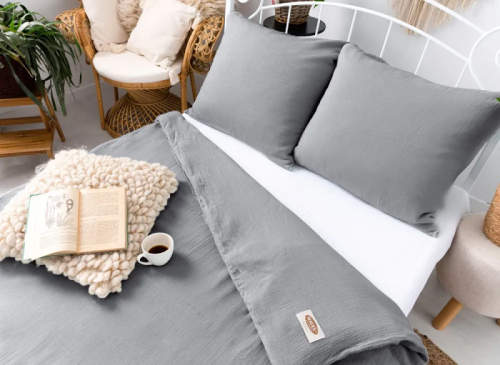 Komplet pościeli muślinowej 160x200 grafitowej