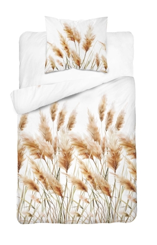 Komplet pościeli z satyny bawełnianej białej 140x200 w kłosy traw popasowych Home Satin