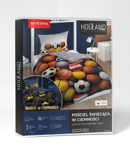 Pościel bawełniana dziecięca świecąca 160x200 Piłka Sportowe