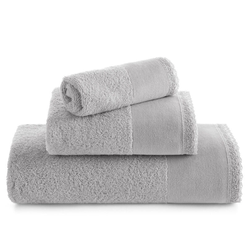 Ręcznik bawełniany Emi 50x90 srebrny z koronką