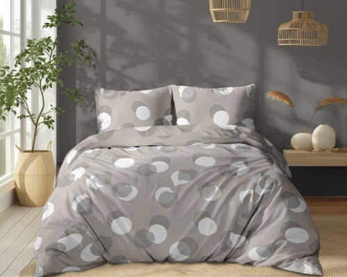 Pościel bawełniana beżowa 100% 160x200 w grochy