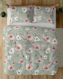 Pościel bawełniana pastelowo zielona 100% 220x200 kwiaty