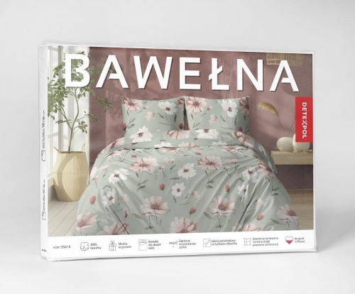 Pościel bawełniana pastelowo zielona 100% 220x200 kwiaty