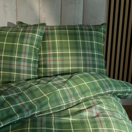Komplet pościeli z bawełny satynowej zielona krata 220x200 Jamila