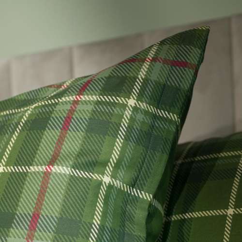 Komplet pościeli z bawełny satynowej zielona krata 220x200 Jamila