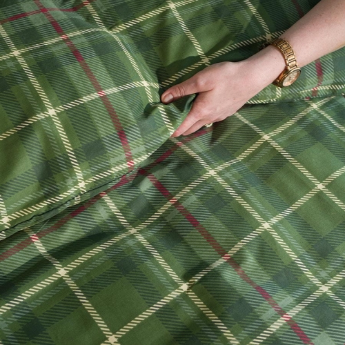 Komplet pościeli z bawełny satynowej zielona krata 220x200 Jamila