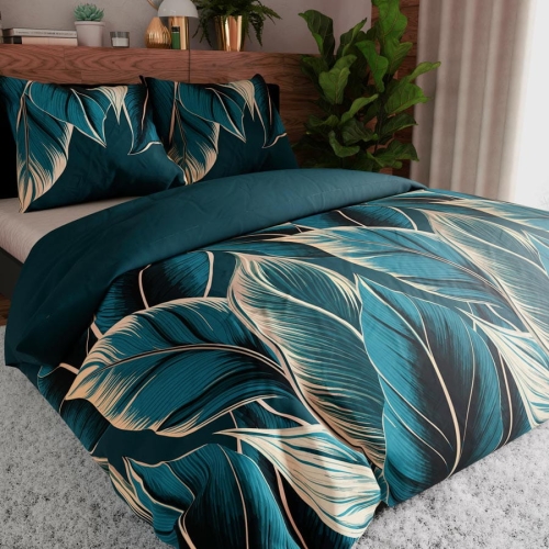 Komplet pościeli z bawełny satynowej tropikalne liście 220x200 Levi 