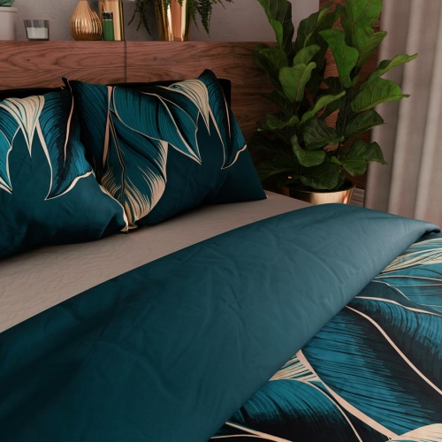 Komplet pościeli z bawełny satynowej tropikalne liście 220x200 Levi 