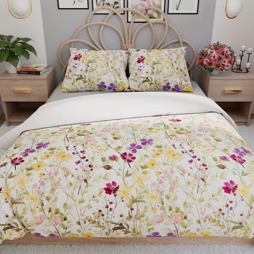 Komplet pościeli z bawełny satynowej motyw kwiatowy 160x200 Florina