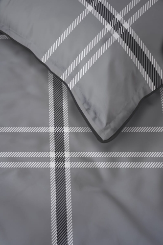 Pościel z perkalu 160x200 Klasyczna Popielata Krata Lame Percale