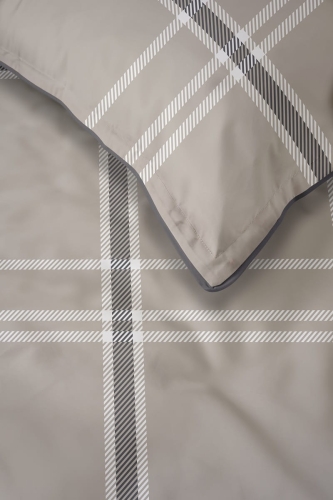 Pościel z perkalu 160x200 Klasyczna Beżowa Krata Lame Percale