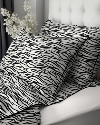 Pościel z perkalu 220x200 Zebra Biało Czarna Lame Percale