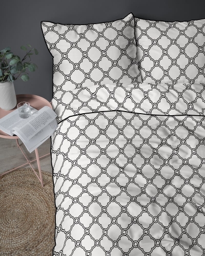 Pościel z perkalu 160x200 Biało Czarny Motyw Marokański Lame Percale