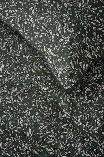 Pościel z perkalu zielona 220x200 Roślinny Wzór Lame Percale