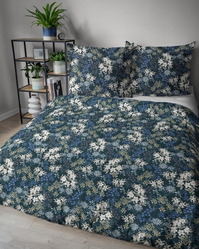 Komplet pościeli z satyny bawełnianej w odcieniach granatu 140x200 w kwiaty Home Satin
