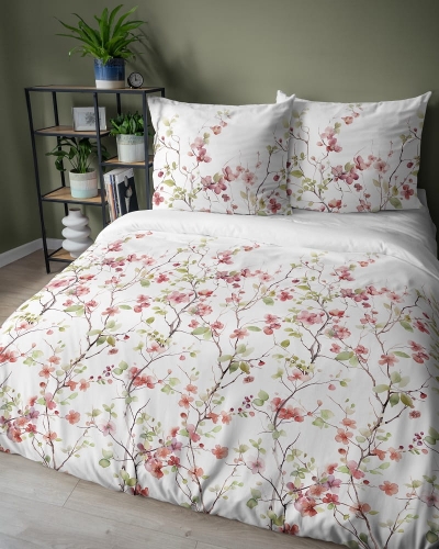 Komplet pościeli z satyny bawełnianej 140x200 w kwitnące gałązki Home Satin
