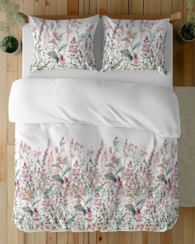 Komplet pościeli z satyny bawełnianej 220x200 kompozycja kwiatów, ziół i traw Home Satin