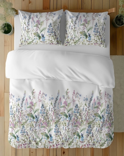 Komplet pościeli z satyny bawełnianej 160x200 kompozycja dzikiej łąki Home Satin