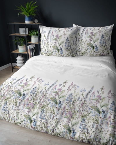 Komplet pościeli z satyny bawełnianej 160x200 kompozycja dzikiej łąki Home Satin