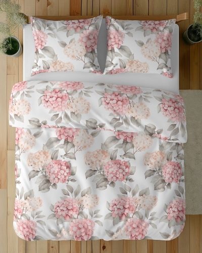 Komplet pościeli z satyny bawełnianej 220x200 w różowe hortensje Home Satin
