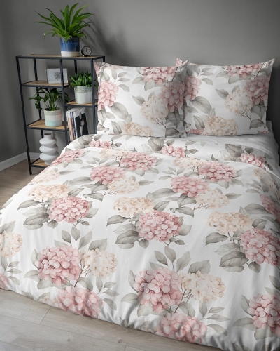 Komplet pościeli z satyny bawełnianej 220x200 w różowe hortensje Home Satin
