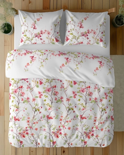 Komplet pościeli z satyny bawełnianej 160x200 w kwitnące gałązki Home Satin