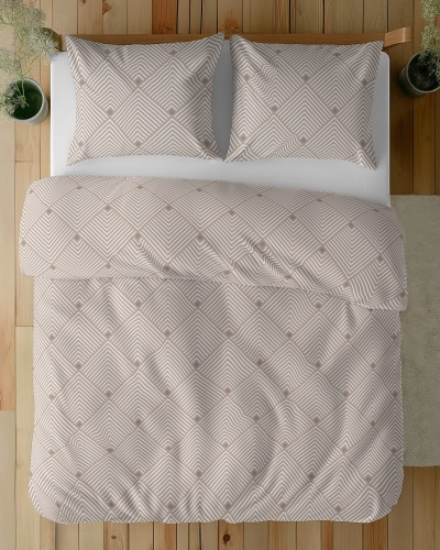 Komplet pościeli z satyny bawełnianej piaskowo beżowa 160x200 w romby