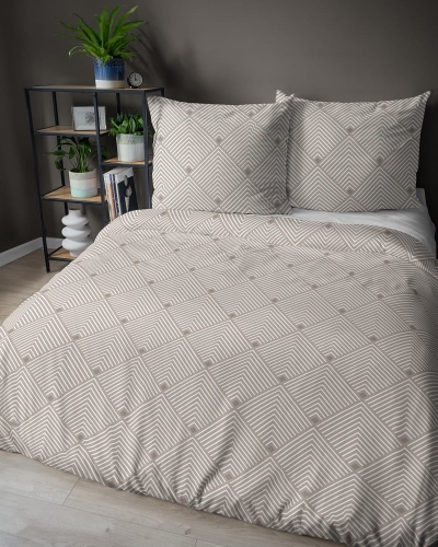 Komplet pościeli z satyny bawełnianej piaskowo beżowa 220x200 w romby