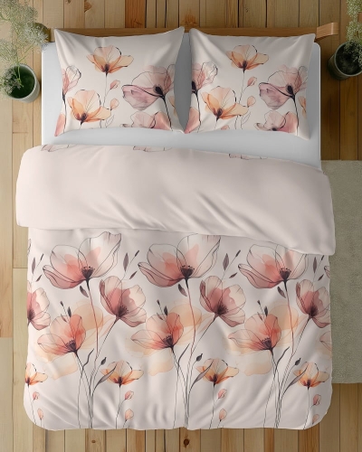 Komplet pościeli z satyny bawełnianej kremowej 220x200 w maki