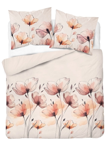 Komplet pościeli z satyny bawełnianej kremowej 220x200 w maki