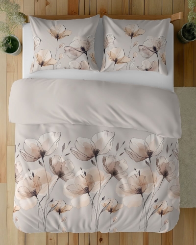 Komplet pościeli z satyny bawełnianej 160x200 w beżowe maki