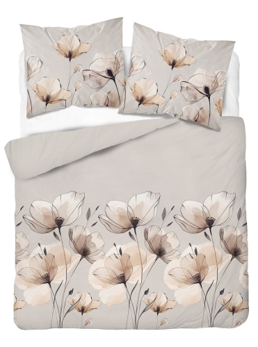 Komplet pościeli z satyny bawełnianej 220x200 w beżowe maki