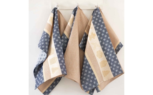 Komplet świątecznych ściereczek kuchennych granatowo beżowych 50x70 Ciastek