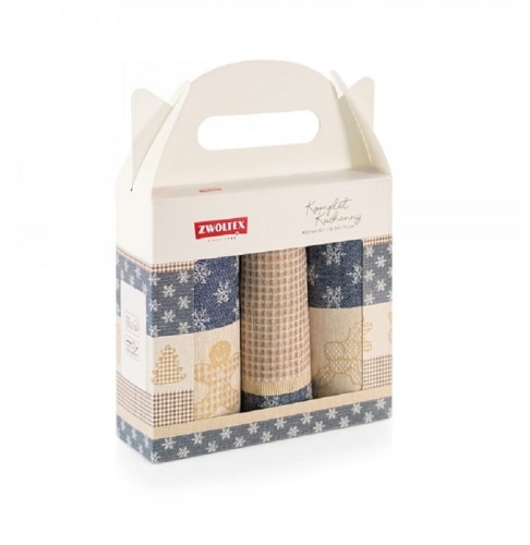 Komplet świątecznych ściereczek kuchennych granatowo beżowych 50x70 Ciastek