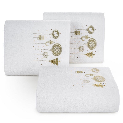 Świąteczny bawełniany biały ręcznik 50x90 Złoty Haft