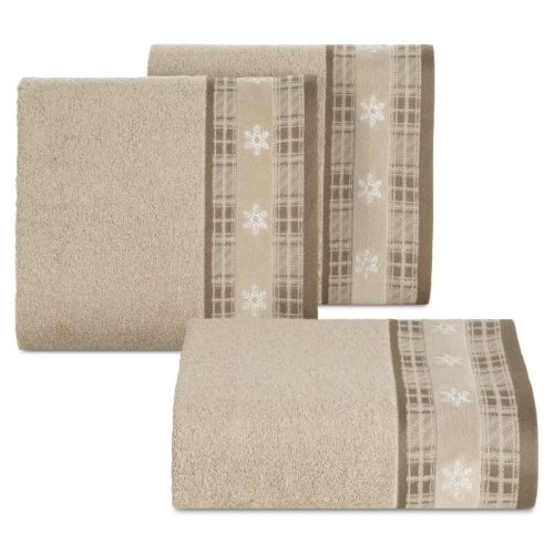 Świąteczny bawełniany beżowy ręcznik 50x90 Śnieżynki