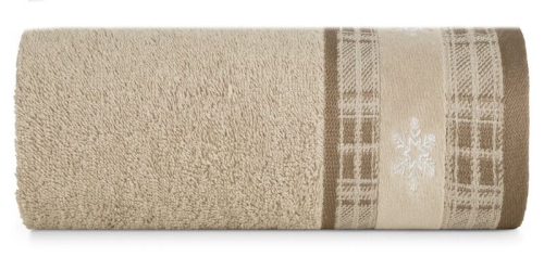 Świąteczny bawełniany beżowy ręcznik 50x90 Śnieżynki