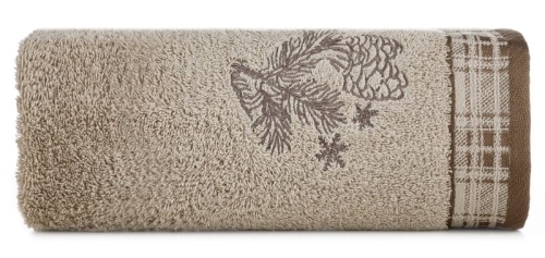 Świąteczny bawełniany beżowy ręcznik 50x90 Szyszki