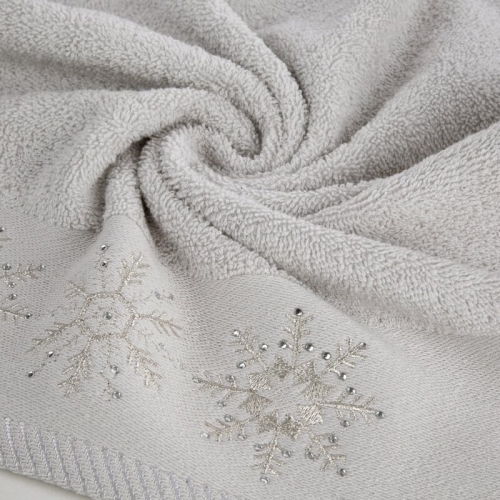 Świąteczny bawełniany srebrny ręcznik 50x90 Śnieżynki