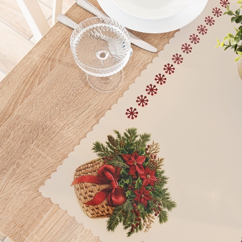 Bieżnik wodoodporny świąteczny 50x100 Bukiet w Koszyku z Gwiazdą Betlejemską