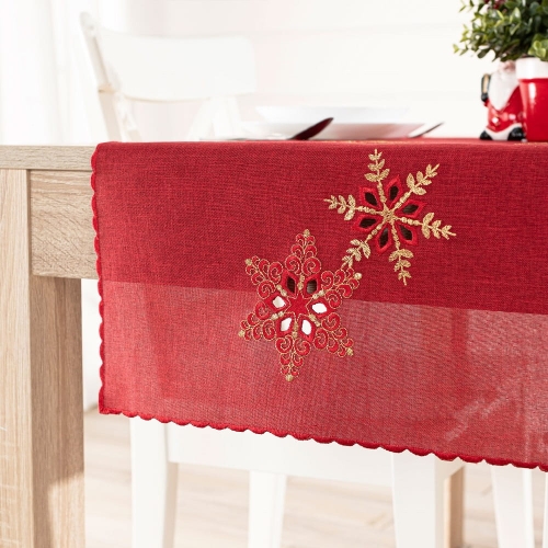 Bieżnik świąteczny haftowany czerwony 40x140 Błyszczące Śnieżynki