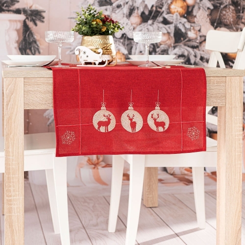 Bieżnik świąteczny czerwony 40x140 Błyszczący Renifer